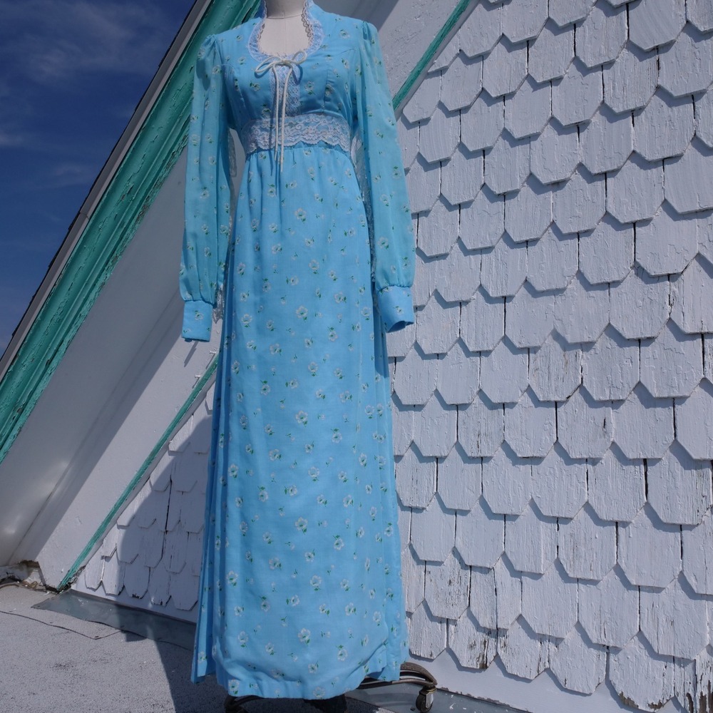 Great vintage 70s JC Penney's romantic boho blue floral maxi dress